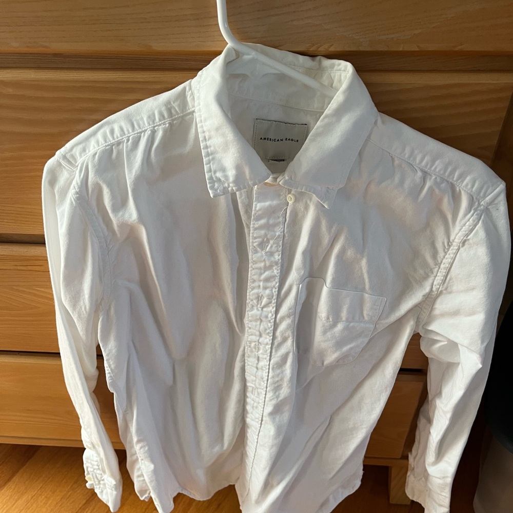 American Eagle Outfitters White Casual Button Down Shirt